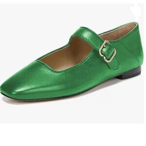 Green Leather Flats with Buckle